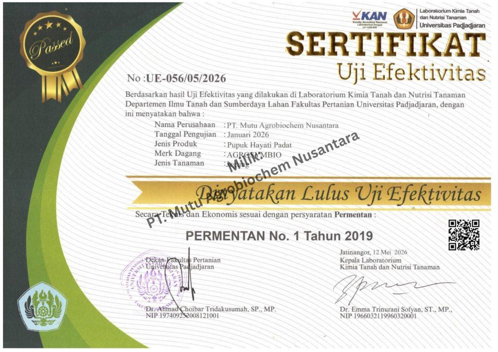 Sertifikat Uji Efektivitas